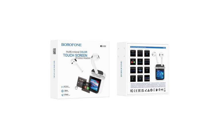 Наушники вакуумные беспроводные BOROFONE BW86 Brocade true wireless BT headset with touch screen (белый) с дисплеем
