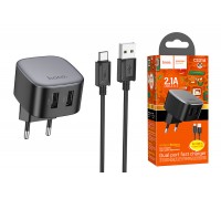 Сетевое зарядное устройство 2USB + кабель Type-C HOCO CS31A 2,1 А (черный)