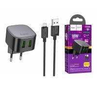 Сетевое зарядное устройство 2USB + кабель MicroUSB HOCO CS34A QC3.0 (черный)