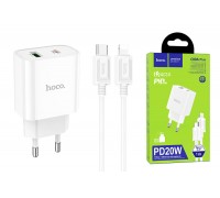 Сетевое зарядное устройство USB + USB-C + кабель Lightning - Type-C HOCO C80A Plus Rapido charger PD20W+QC3.0 (белый)