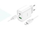 Сетевое зарядное устройство USB + USB-C + кабель Lightning - Type-C HOCO C80A Plus Rapido charger PD20W+QC3.0 (белый)