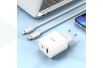 Сетевое зарядное устройство USB + USB-C + кабель Lightning - Type-C HOCO C80A Plus Rapido charger PD20W+QC3.0 (белый)