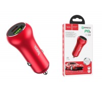 Автомобильное зарядное устройство АЗУ USB + Type-C HOCO Z38 Resolute PD20W+QC3.0 (красный)