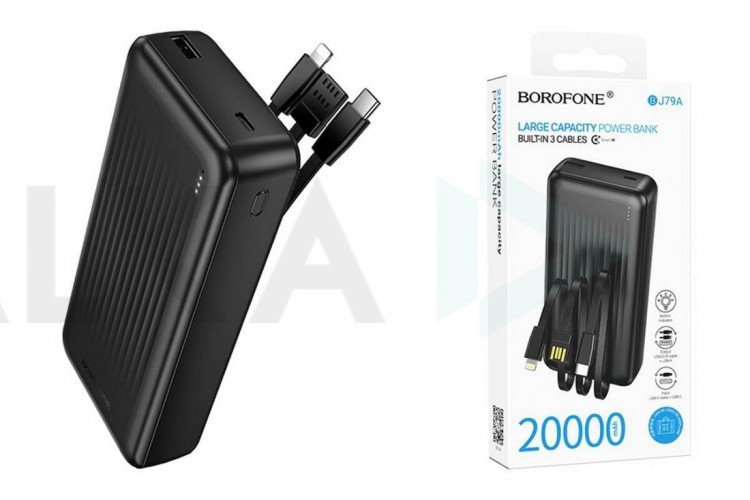 Универсальный дополнительный аккумулятор Power Bank BOROFONE BJ79A Clever with 3 cables (20000mAh) (черный)