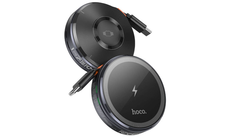 Беспроводное зарядное устройство CQ18 Flash (magnetic+iWatch) with retractable cable (серый металл)