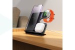 Беспроводное зарядное устройство 3 в 1 HOCO CQ19 Falcon vertical wireless (серый металл)