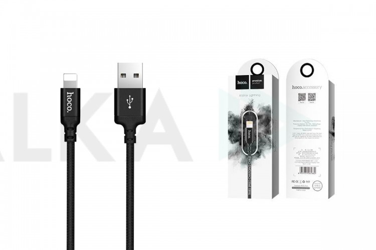 Кабель USB - Lightning HOCO X14, 2,4A (черный) 1м (в оплетке)