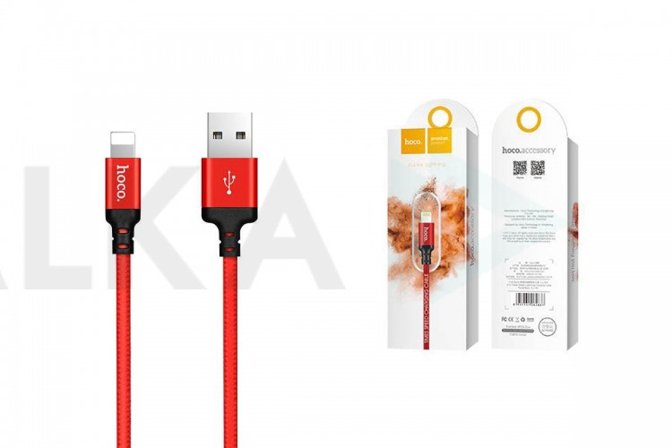 Кабель USB - Lightning HOCO X14, 2,4A (красный) 1м (в оплетке)