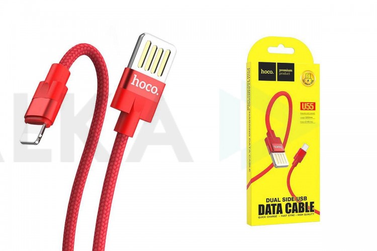 Кабель USB - MicroUSB HOCO U55 2,A (красный) 1м (в оплетке)