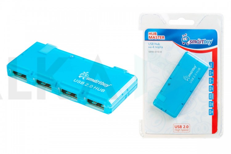 Разветвитель USB HUB 2.0 Хаб Smartbuy 6110, 4 порта, черный (SBHA-6110-K)