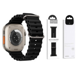 Ремешок для Apple Watch HOCO WA12 Силиконовый ремешок Original series marine с двойной пряжкой (42-49 мм, черный)