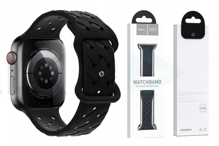 Ремешок для Apple Watch HOCO WA16 Flexible series bamboo pattern solid color silicone strap (42-49 мм, black)