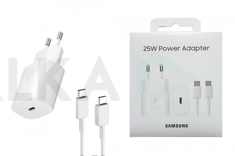 Сетевое зарядное устройство USB-C + кабель Type-C - Type-C Samsung Travel 25W Service Pack 100% (or.) (белый)