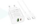 Сетевое зарядное устройство USB + USB-C + кабель Type-C - Type-C BOROFONE BA88A Navy PD20W+QC3.0 (белый)