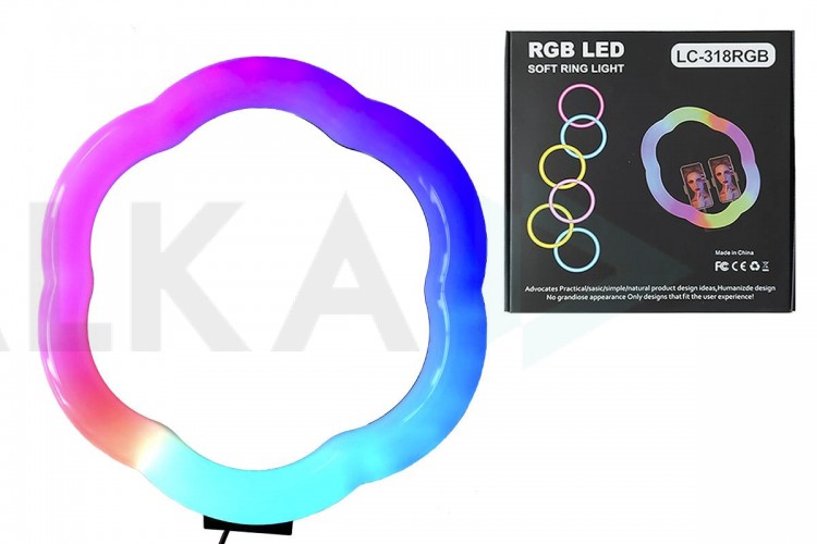 Кольцевая лампа RGB LC-318 многоцветная (31 см) "цветок" для фото и видеосъемки (без треноги, черный)