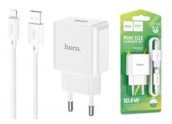 Сетевое зарядное устройство USB + кабель Lightning HOCO C106A 2400mAh (белый)