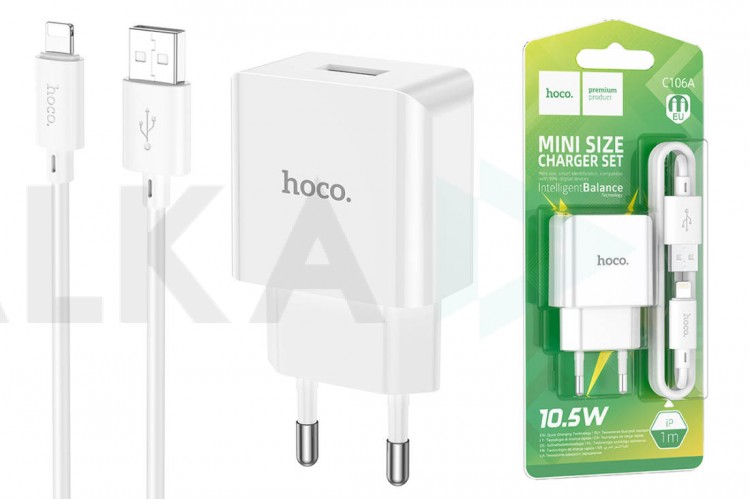 Сетевое зарядное устройство USB + кабель Lightning HOCO C106A 2400mAh (белый)