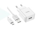 Сетевое зарядное устройство USB + кабель MicroUSB HOCO C106A 2400mAh (белый)