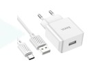 Сетевое зарядное устройство USB + кабель Type-C HOCO C106A Leisure (белый)