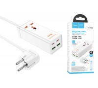 Сетевое зарядное устройство адаптер 2USB + 2USB-C + socket HOCO AC10A Barru PD65W (белый)