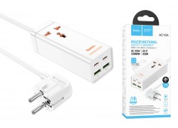 Сетевое зарядное устройство адаптер 2USB + 2USB-C + socket HOCO AC10A Barru PD65W (белый)