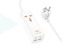 Сетевое зарядное устройство адаптер 2USB + 2USB-C + socket HOCO AC10A Barru PD65W (белый)