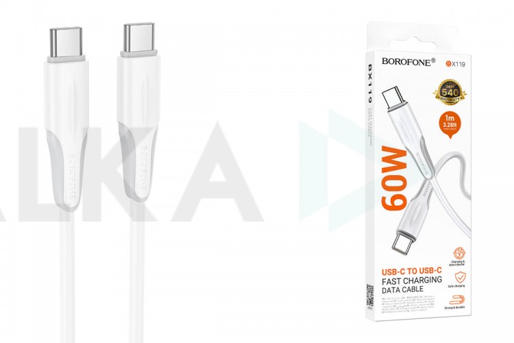 Кабель USB Type-C - USB Type-C BOROFONE BX119 New 60W (белый) 1м