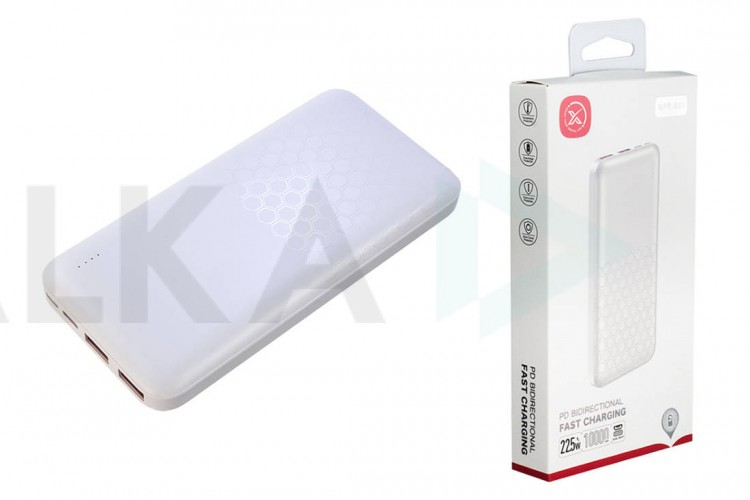 Универсальный дополнительный аккумулятор Power Bank XO NPR-001, 10000 mAh, USB/Type-C, QC 3.0+PD, дисплей, белый