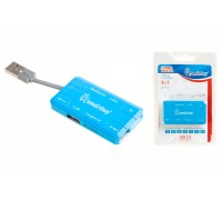 Картридер + Хаб Smartbuy 750, USB 2.0 3 порта+SD/microSD/MS/M2, голубой (SBRH-750-B)
