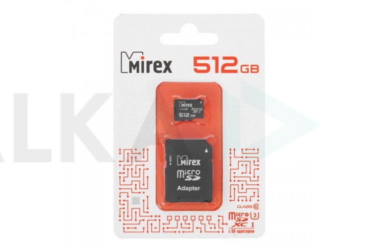 Карта памяти microSDХC с адаптером MIREX  512GB (UHS-I, U3, class 10) (13613-AD3UH512)