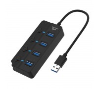 Разветвитель USB HUB 3.0 NN-HB012 на 4 порта USB 3.0 с кнопками (черный)