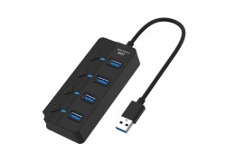 Разветвитель USB HUB 3.0 NN-HB012 на 4 порта USB 3.0 с кнопками (черный)