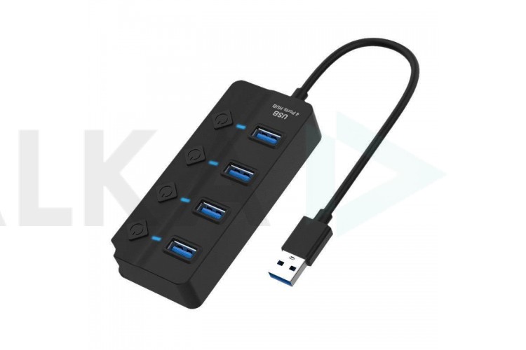 Разветвитель USB HUB 3.0 NN-HB012 на 4 порта USB 3.0 с кнопками (черный)