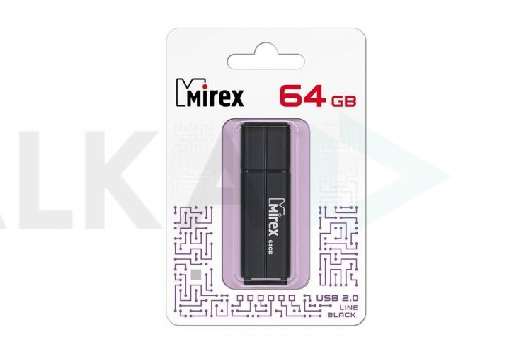 Флешка USB 2.0 Mirex LINE BLACK 64GB (ecopack)