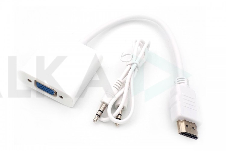Конвертер переходник HDMI (папа) - VGA (мама) кабель15 см (белый)