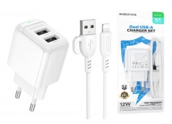 Сетевое зарядное устройство 2USB + кабель Lightning BOROFONE BAS41A Potential (белый)