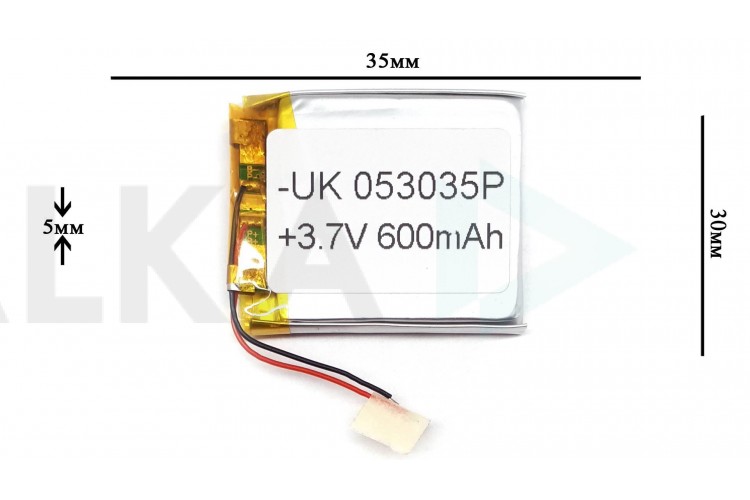 Универсальный аккумулятор 35x30x5 3.7V 600mAh (503035P)