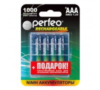 Аккумулятор Ni-MH Perfeo AAA 1000mAh/4BL+BOX (Картонный блистер, цена за 4 штуки)