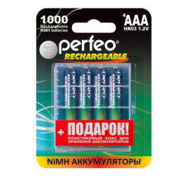 Аккумулятор Ni-MH Perfeo AAA 1000mAh/4BL+BOX (Картонный блистер, цена за 4 штуки)