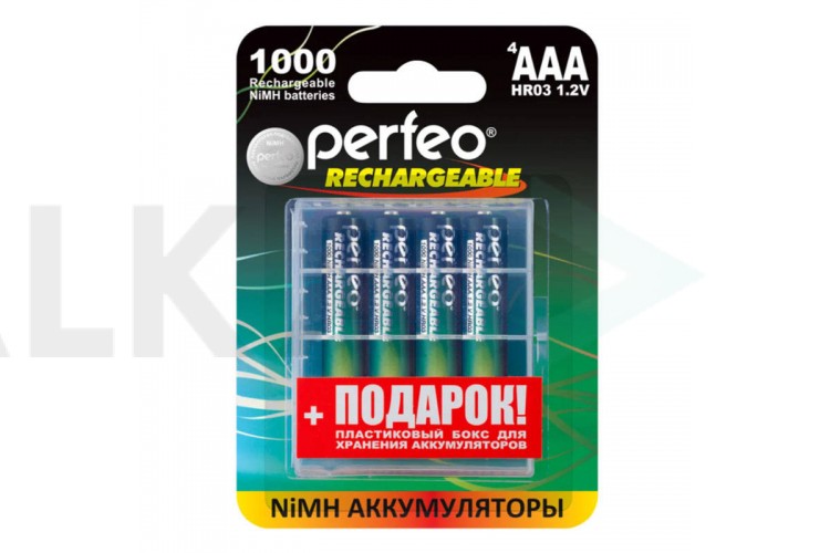 Аккумулятор Ni-MH Perfeo AAA 1000mAh/4BL+BOX (Картонный блистер, цена за 4 штуки)