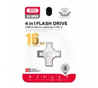 Флешка USB 2.0 XO DK04 4 in 1 OTG (USB2.0+ Micro + Lightning+ TYPE-C) 16GB Silver