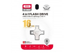 Флешка USB 2.0 XO DK04 4 in 1 OTG (USB2.0+ Micro + Lightning+ TYPE-C) 16GB Silver