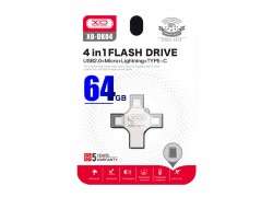 Флешка USB 2.0 XO DK04 4 in 1 OTG (USB2.0+ Micro + Lightning+ TYPE-C) 64GB Silver