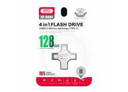 Флешка USB 2.0 XO DK04 4 in 1 OTG (USB2.0+ Micro + Lightning+ TYPE-C) 128GB Silver