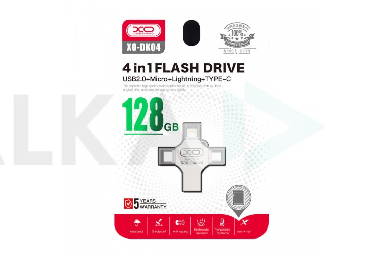 Флешка USB 2.0 XO DK04 4 in 1 OTG (USB2.0+ Micro + Lightning+ TYPE-C) 128GB Silver