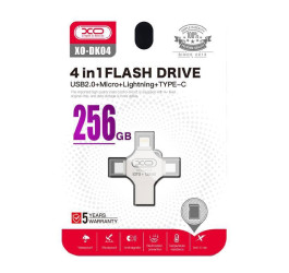 Флешка USB 2.0 XO DK04 4 in 1 OTG (USB2.0+ Micro + Lightning+ TYPE-C) 256GB Silver