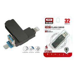 Флешка USB 3.0 XO DK06 3 in 1 OTG (USB3.0 + Lightning +Micro) 32GB Silver