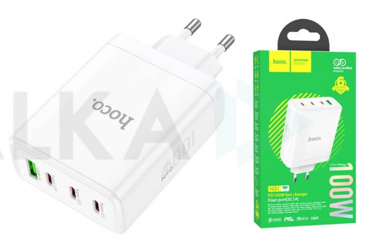 Сетевое зарядное устройство USB + 3 USB-C HOCO N31 Glory PD100W (белый)