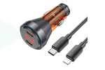 Автомобильное зарядное устройство АЗУ 2USB-C + кабель Lightning HOCO NZ12C PD60W (черный оранжевый)