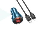 Автомобильное зарядное устройство АЗУ USB + USB-C + кабель Lightning HOCO Z50 Leader PD30W + QC3.0 (синий)